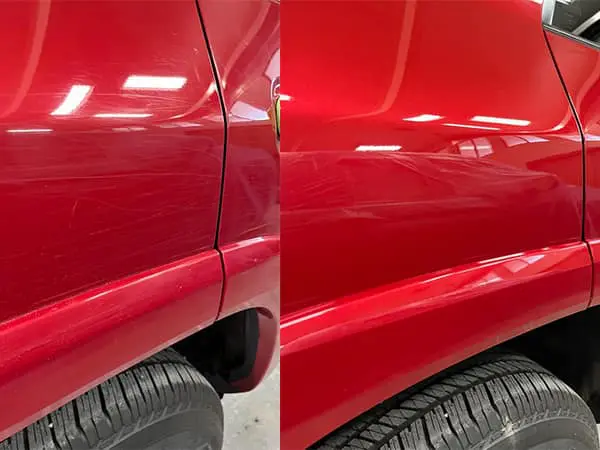 Rear quarter panel — light paint correction, marring removed.