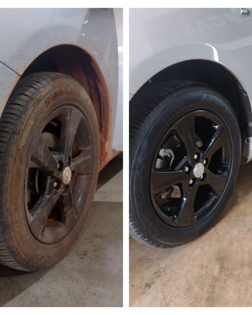 Wheel and arch cleaned back to factory finish.