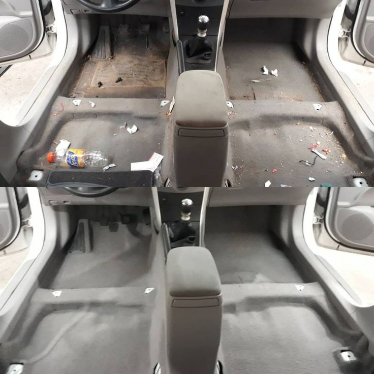 Passenger footwell — deep vacuum, shampoo and dressing.